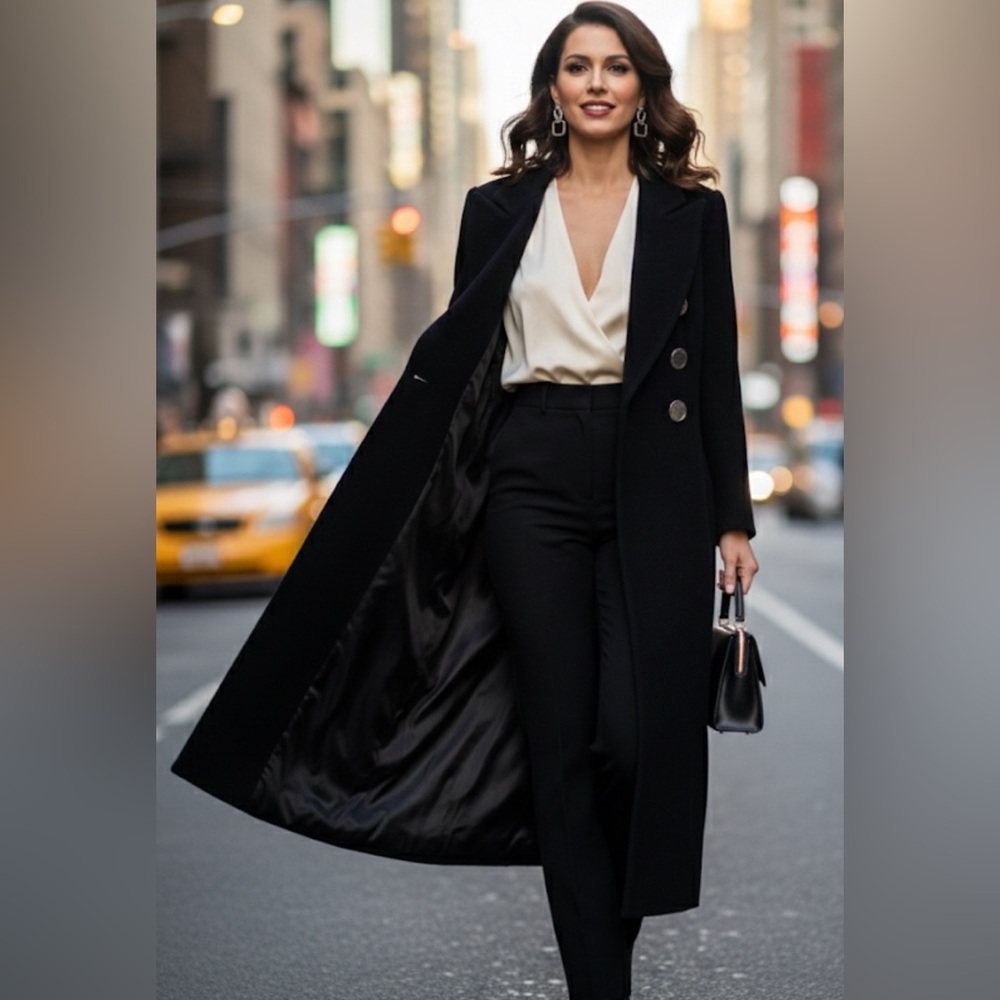 Vintage Anna Collection Duster Coat | Sleek Black | Full Length SMALL